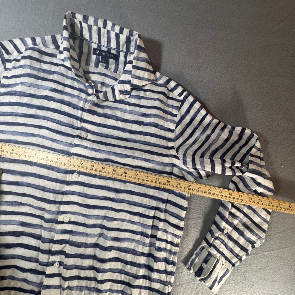 Cremeux 100% Linen Blue White Striped Button Front Shirt Long Sleeve - Picture 4 of 8